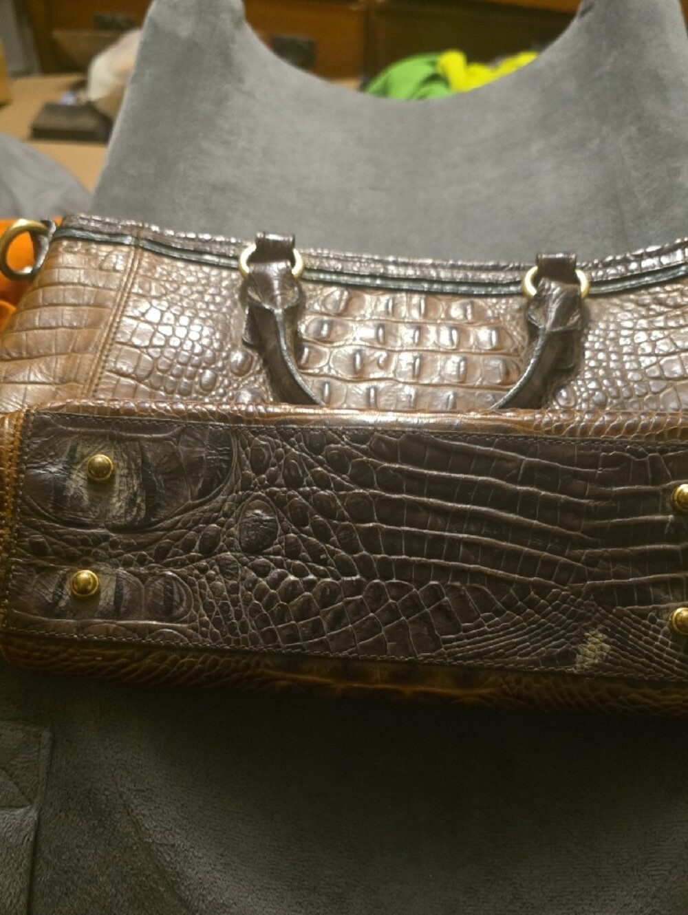 Brahmin Brown Croc-Embossed Leather Top-Handle Briefcase - Picture 2 of 6